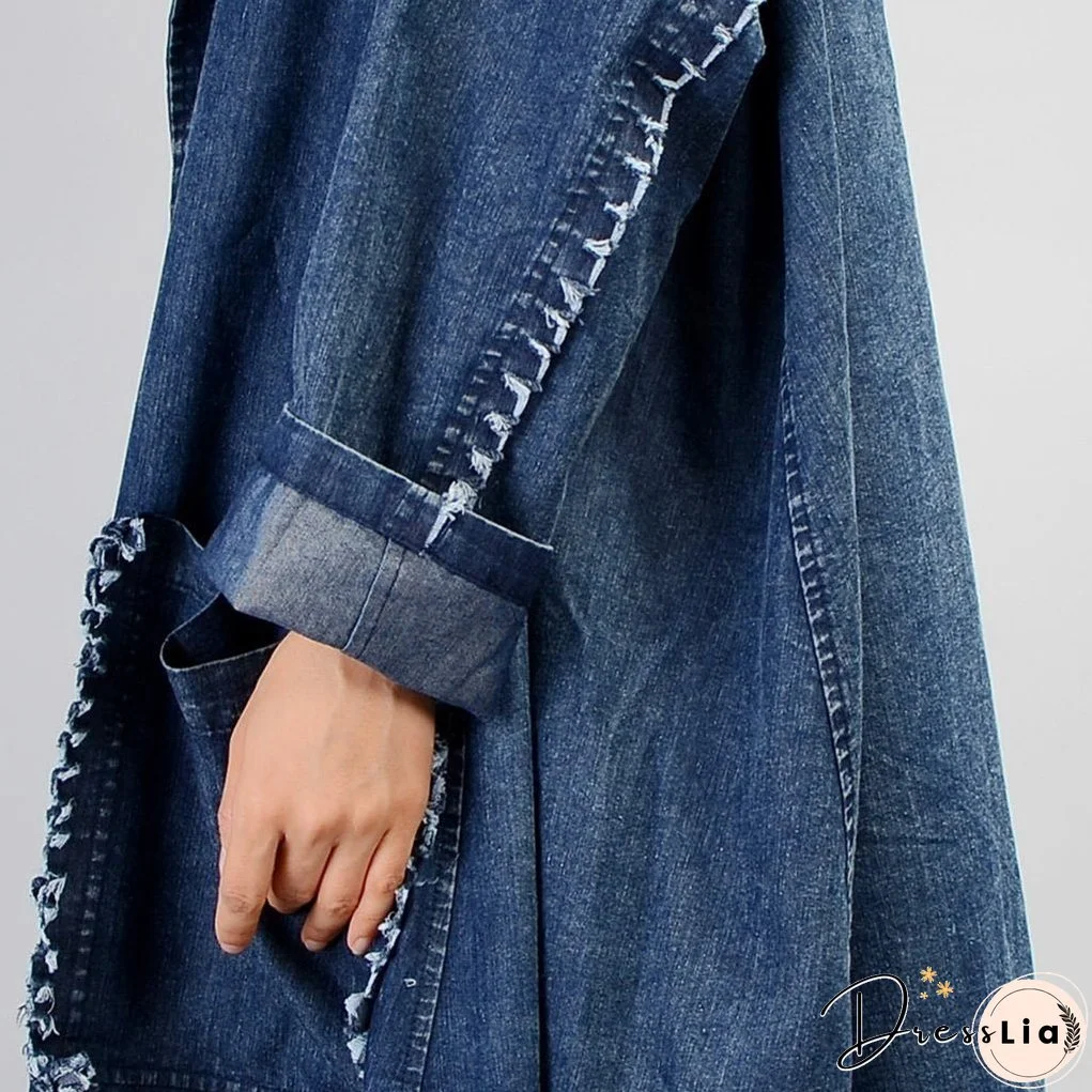 Irregular Denim Long Trench Coat Long Sleeve