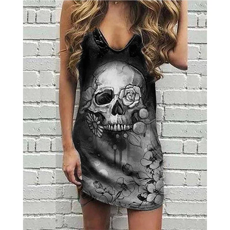 Woman Skull Punk Sleeveless Dress