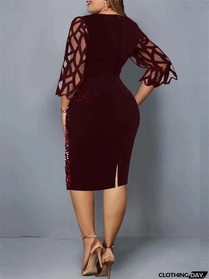 New Elegant Sequined Design Plus Cocktail Dresses With Sleeves