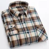 Pure cotton plaid casual square collar pocket long sleeve shirt