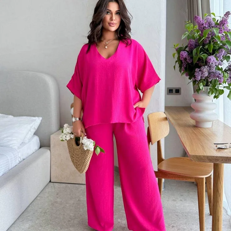 Chic Plus Size Solid Color Set for Summer Events and Dinners