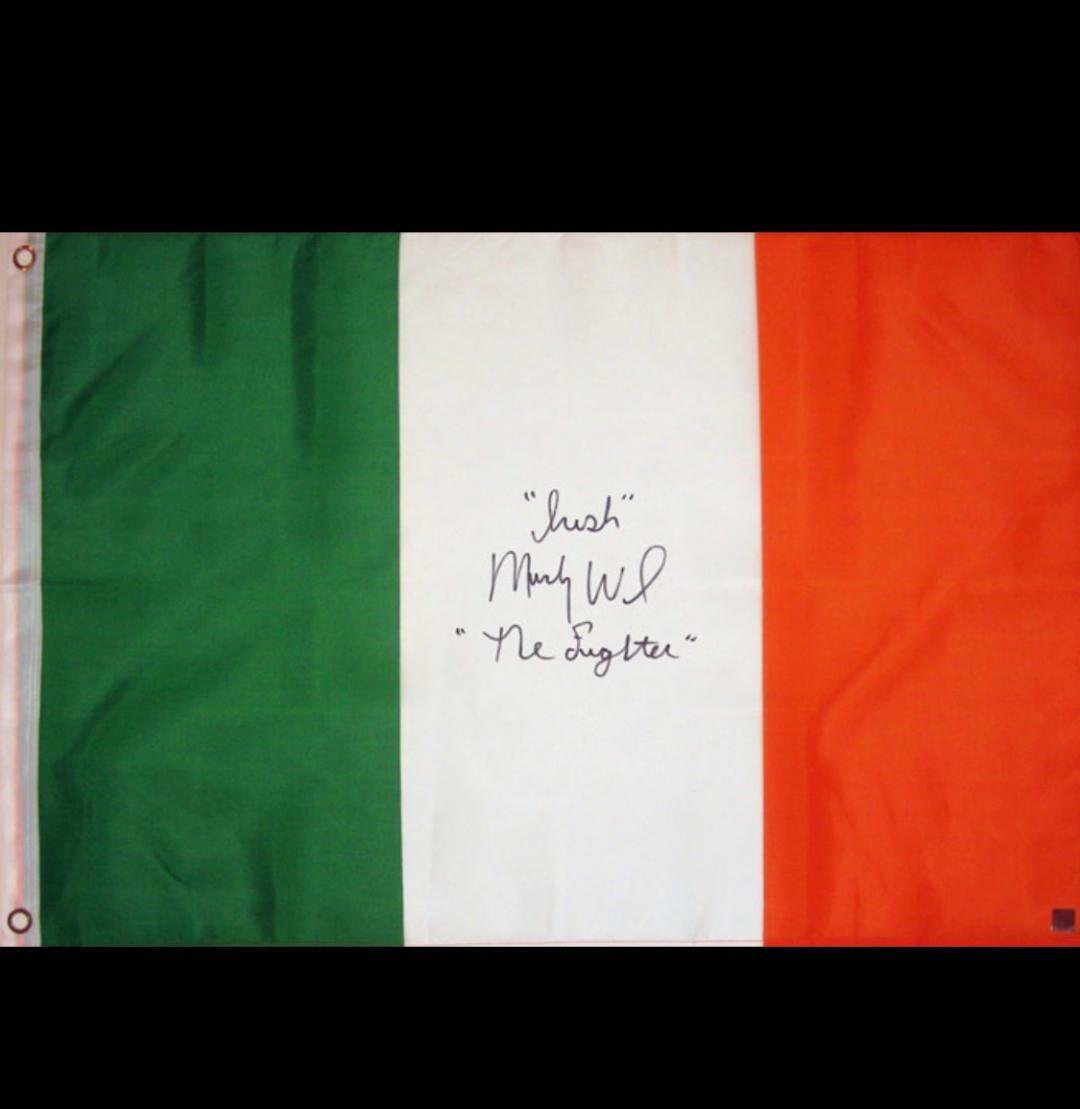 IRISH MICKY WARD HAND SIGNED FULL SIZE IRISH FLAG WITH PICTURE PROOF AND COA