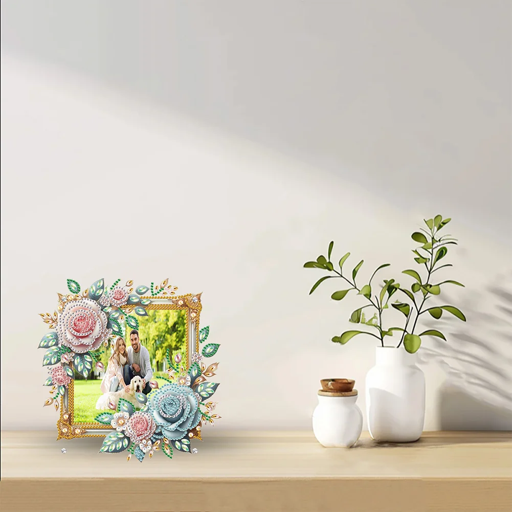 5D DIY Rose Acrylic Special Shape Rhinestone Tabletop Photo Frame Kit