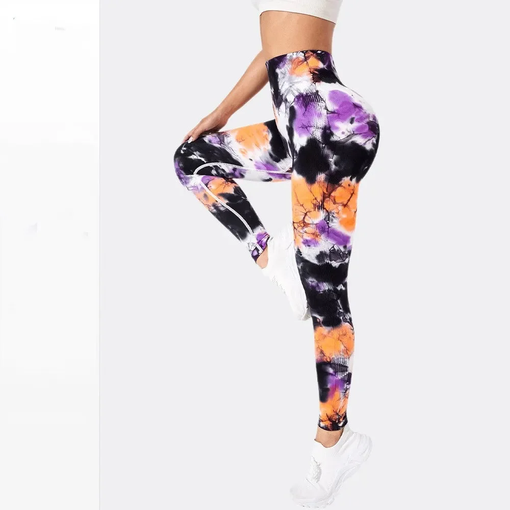 Tlbang Waist Sports Leggings Printed Gym Tights Summer Woman Running Pants Booty Lifting Leggings Tie Dye Push Up Legging