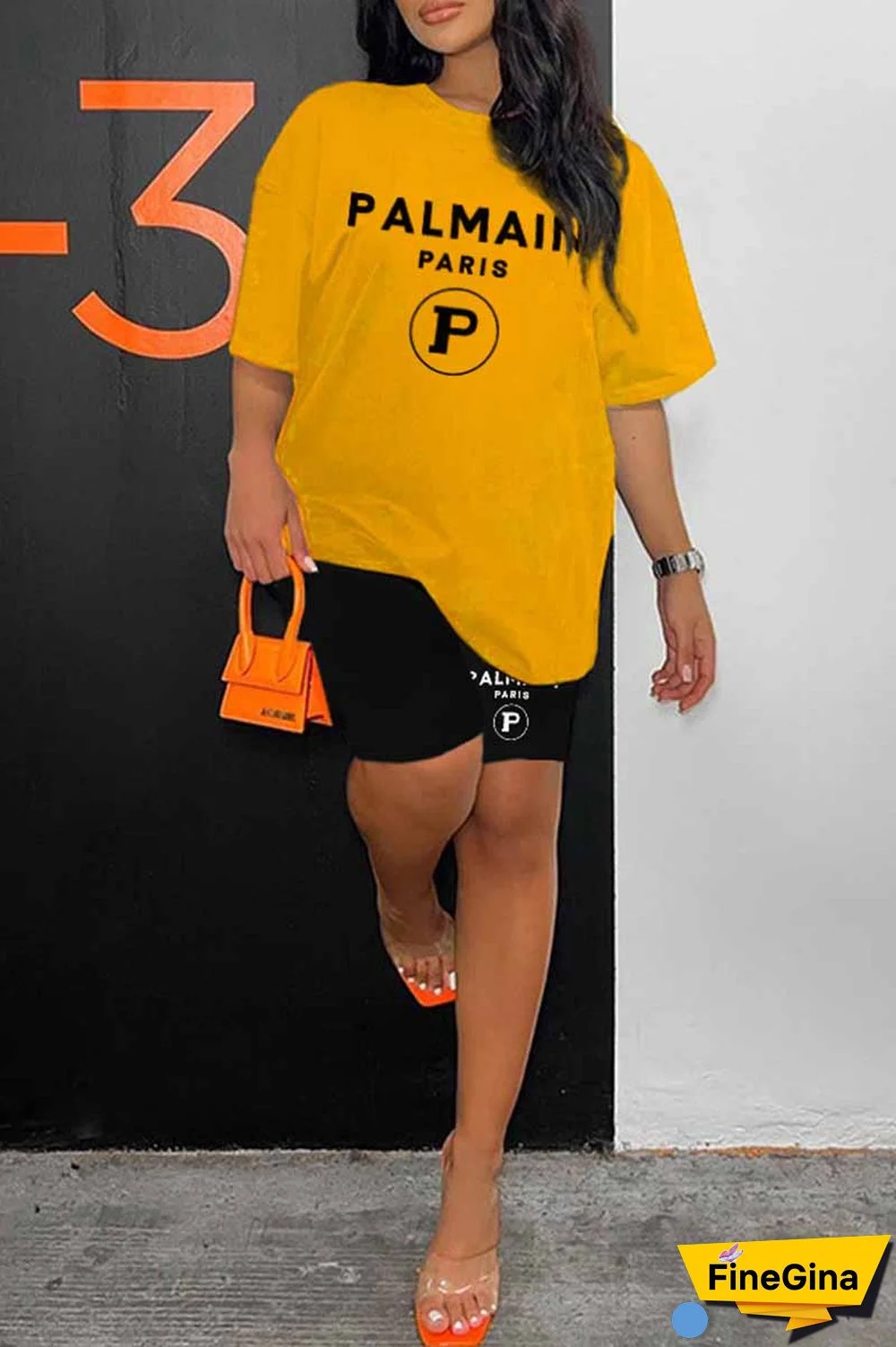 Blue Casual Print Letter O Neck Short Sleeve Two Pieces