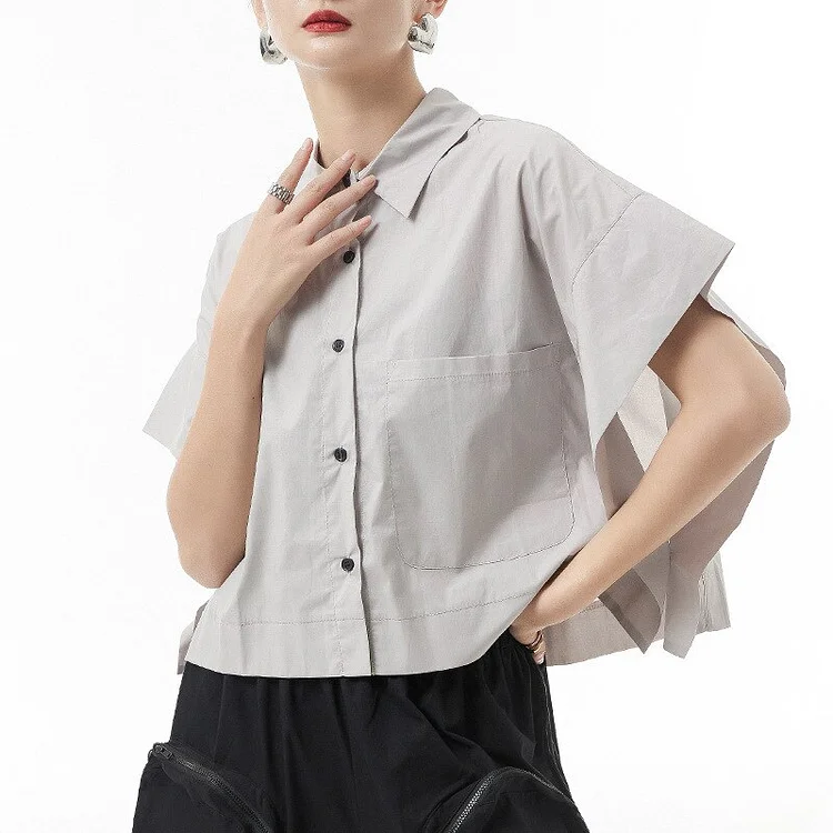 Chic Loose Solid Color Turn-down Collar Batwing Sleeve Shirt 