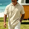 Men's Casual Vacation Linen Hooded Polo Shirt by Inlyline