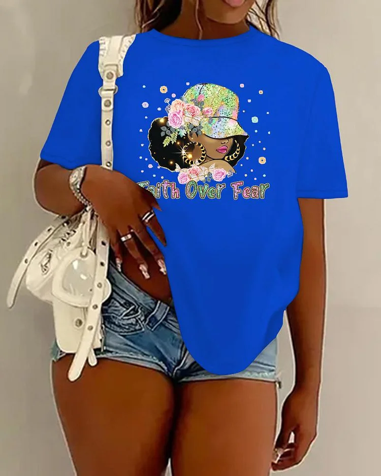 Faith Over Fear Figure Print Casual T-shirt