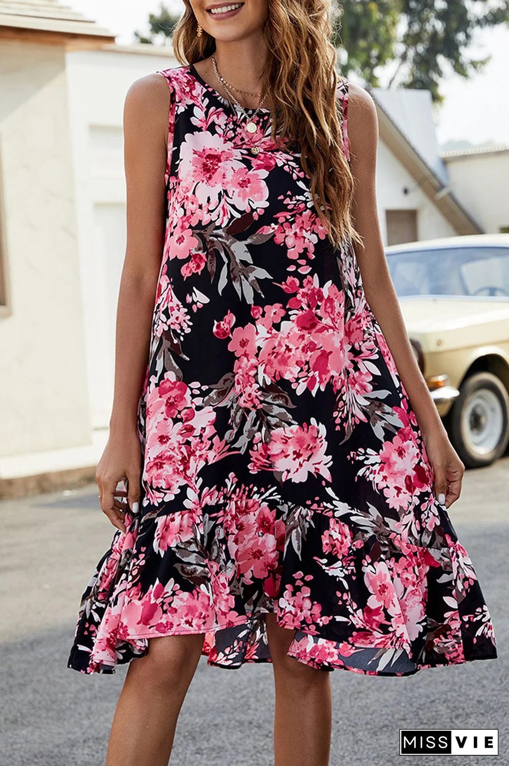 Floral Print Sleeveless Dress Wholesale