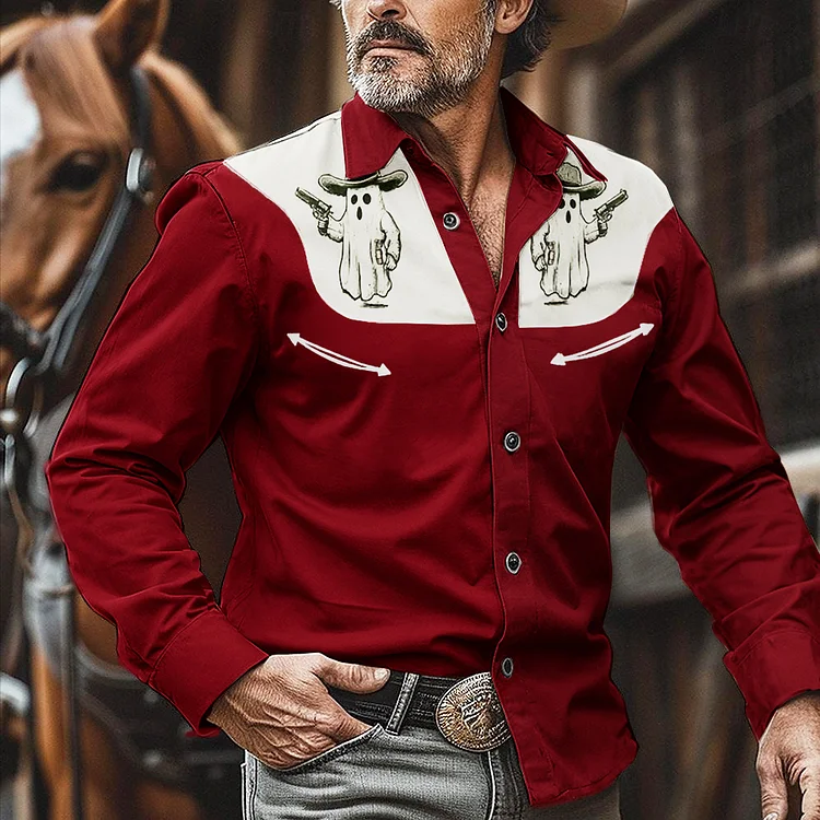 Men's Western Halloween Ghost Holding Gun Shirt