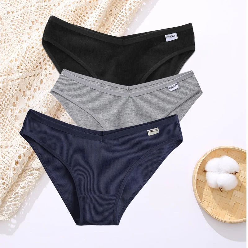 FINETOO 3PCS/Set Lingerie Sexy Women Cotton Panties Underwear Female Underpants 8 Solid Color Soft Woman Briefs Intimates M-XL