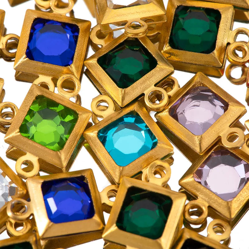 10 PCS/Package 6.5*11.5mm 304 Stainless Steel Zircon Square Pendant Jewelry Accessories