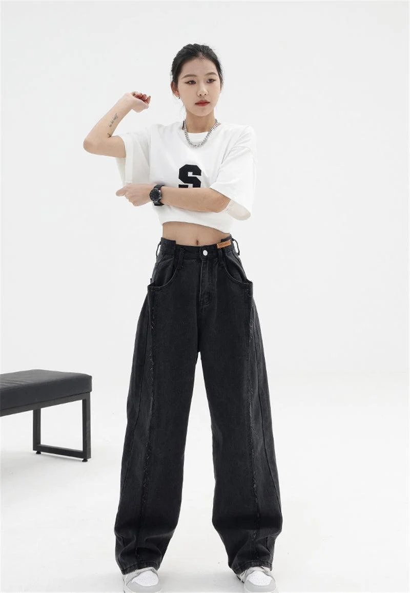 Brownm Rise Wide Leg Baggy Jeans