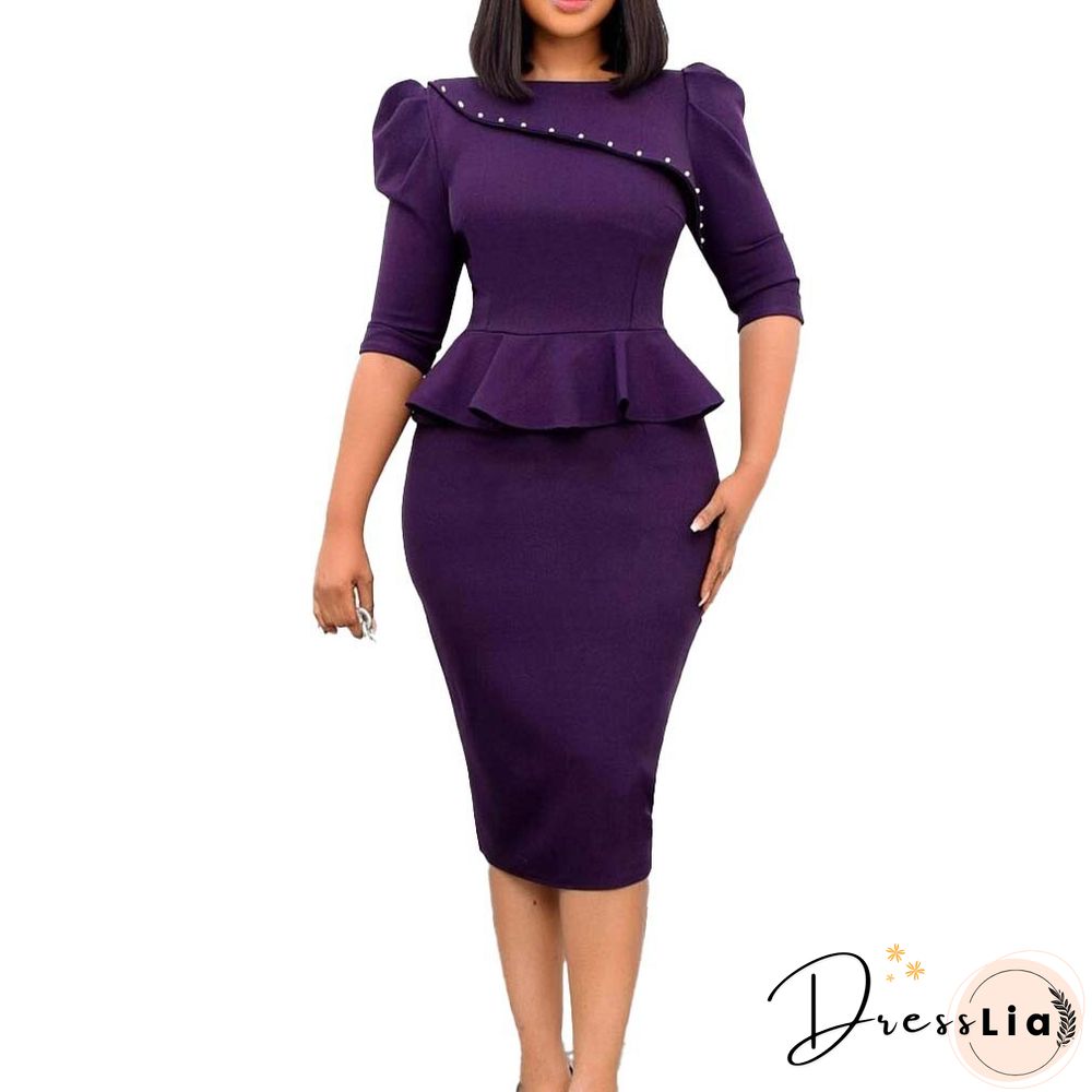 Summer Dress Women Sexy Solid Color Slim Fit Hip Beaded Pencil Professional Dress Vestidos