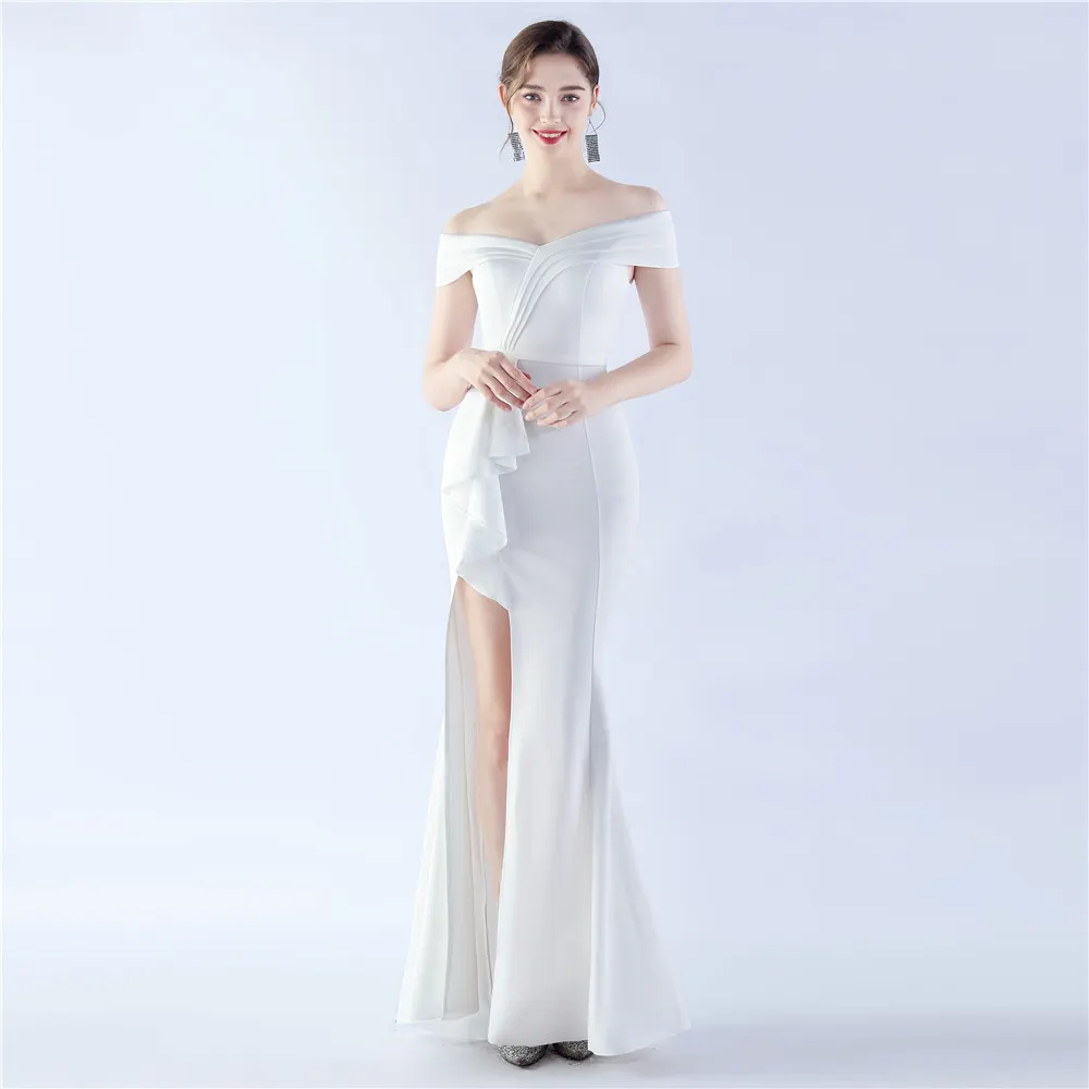 Classic Satin Off Shoulder Long Evening Dress - Elegant & Timeless - Ootddress