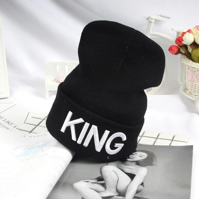 Domestic Explosions KING Embroidered Knitted Hat QUEEN Couple Winter Women’s Wool Hat