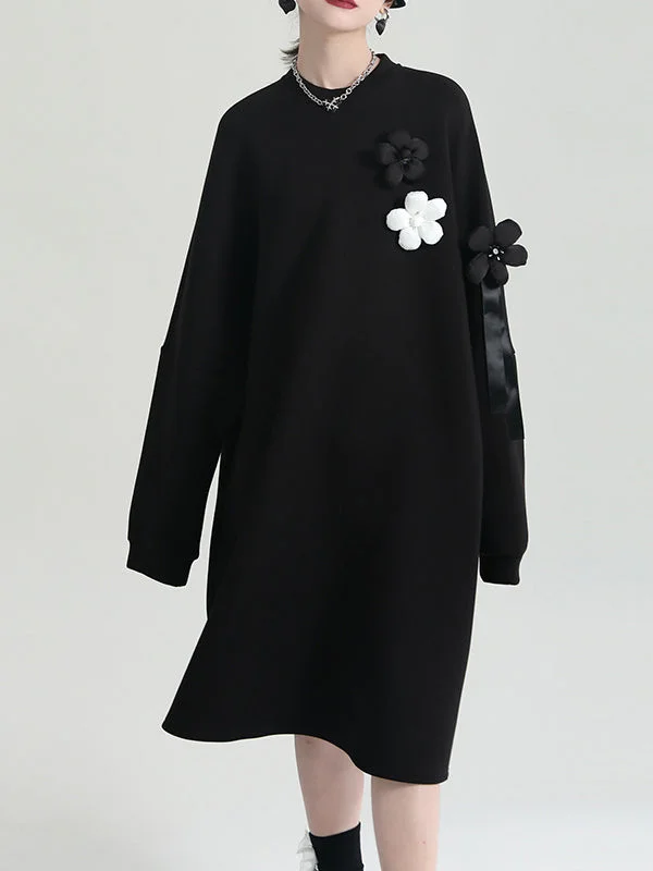 Original Simple Split-Joint Long Sleeves Sweatshirt Dress Midi Dress