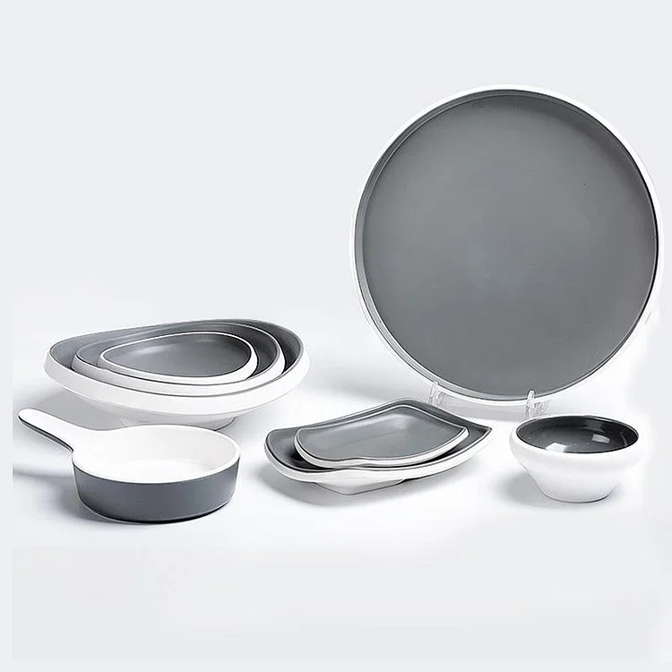 8-piece Rustic Gray White Melamine Dinnerware sets - Appledas