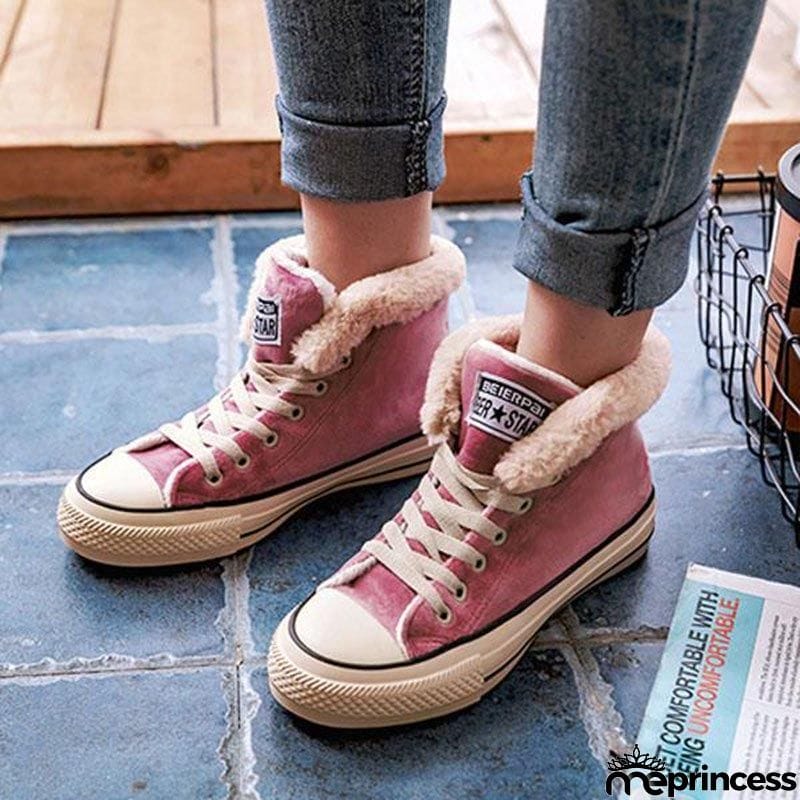 Womens Canvas Snow Sneakers Fur Lined Shoes