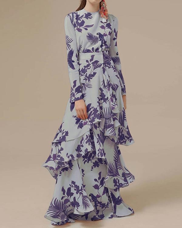 Holiday Bohemian Ruffled Round Neck Irregular Dress