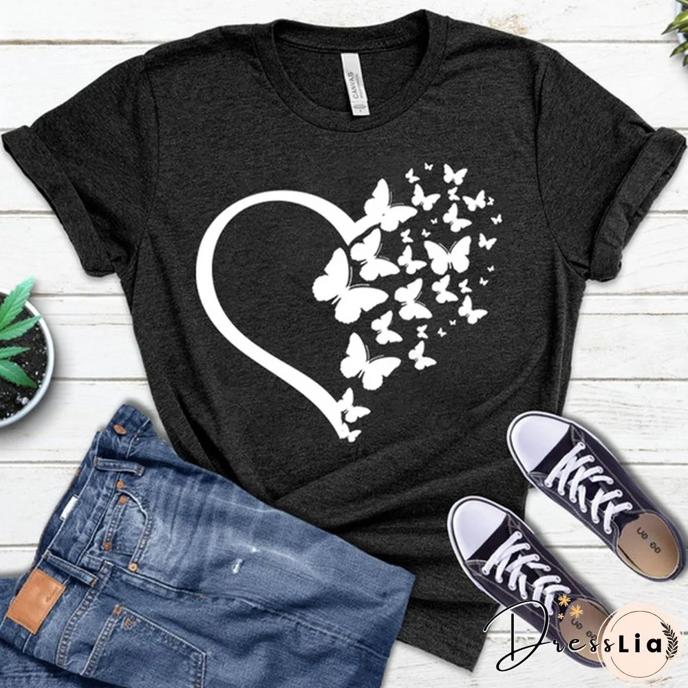 New Butterfly Print T Shirt Women Men Short Sleeve Tops Tees Summer Fashion Loose Casual T-Shirt