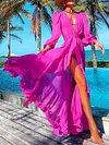 Simple Plunging Split-Front Long Sleeves Maxi Dress