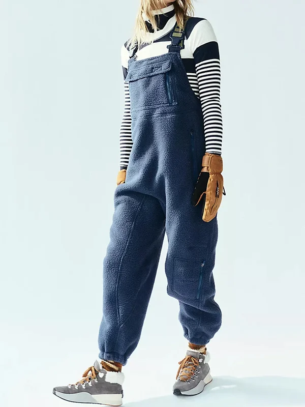 Outdoor Plush Solid Color Warm Women's Overalls