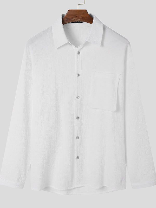 Aonga - Mens Bubble Texture Long Sleeve ShirtsJ aonga