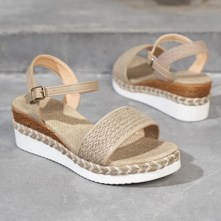 Breakj Breakj Women's Shoes Slopes And Thick-Soled Hemp Rope Fish-Mouthed Sandals With A Word Buckle With Light Casual Sandals