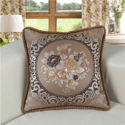 European Luxury Cushion Cover Floral Embroidered Pillow Case Home Decor Cushions For Sofa Living Room 50*50cm Throw Pillow Cover