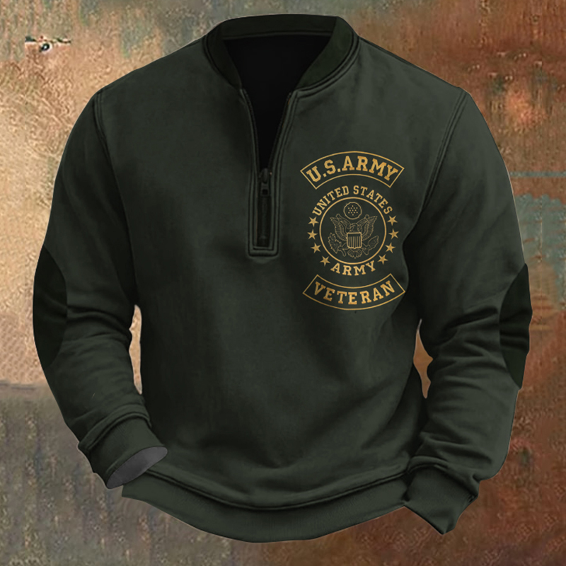 Comstylish Men's Us Army Veteran Zipper Sweatshirt
