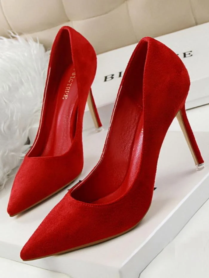 Fashion simple stiletto high-heeled shallow pointy suede sexy shoes