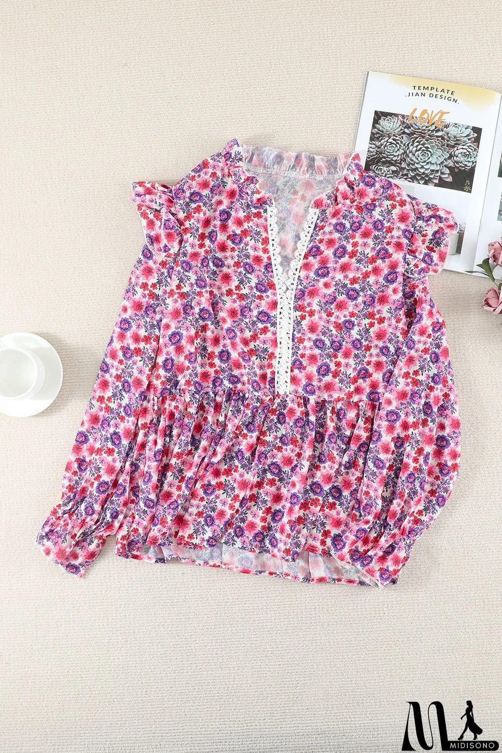 MidiSono - Rose Floral Peplum Blouse