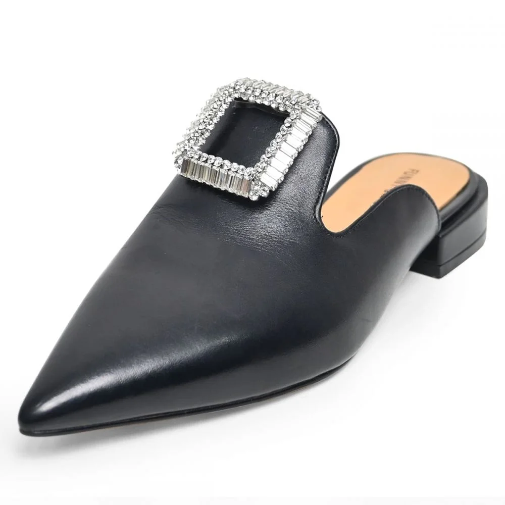 Loafer Mules Pointy Toe Sliders Rhinestone Flats Nicepairs
