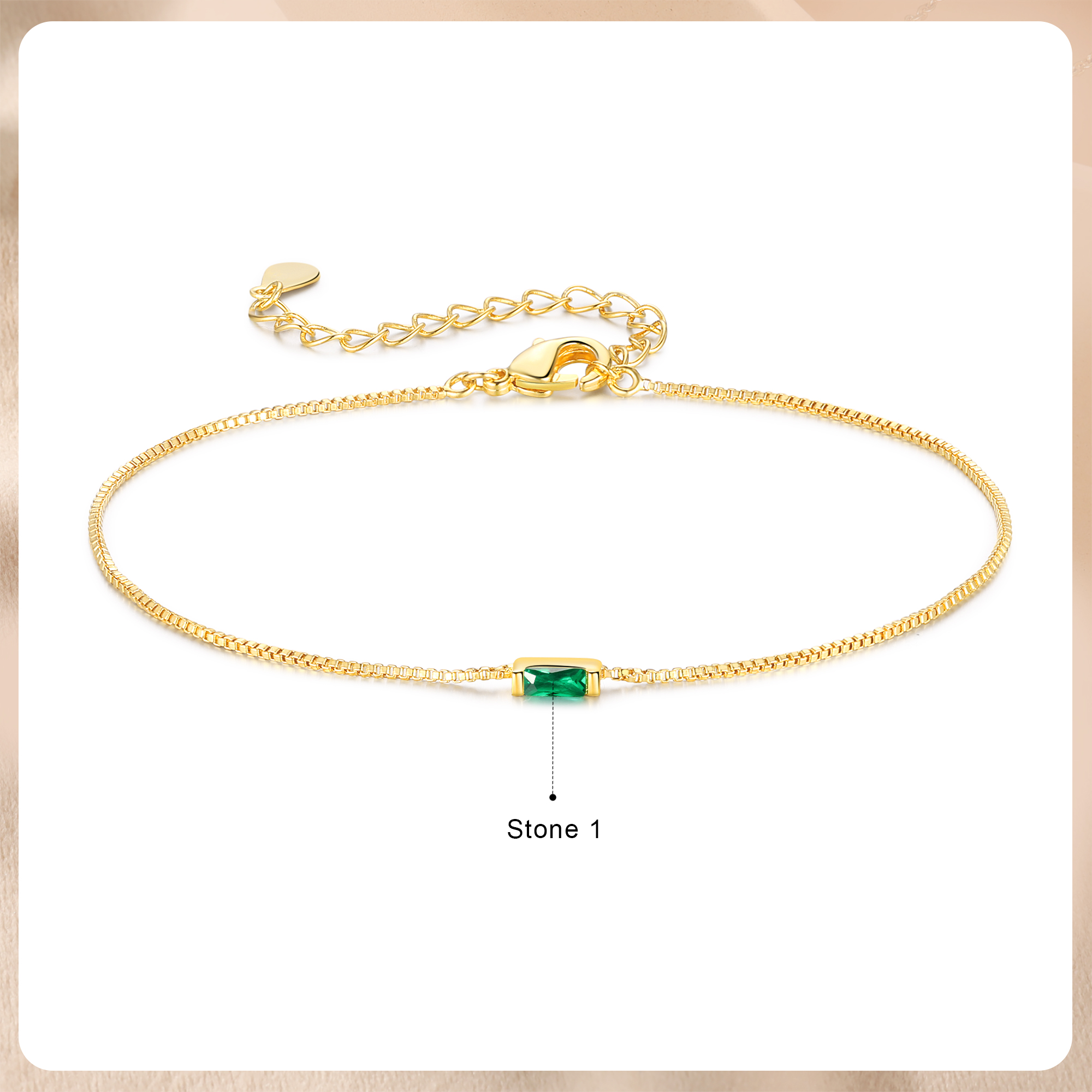 Custom 1 Birthstone Bracelet Gold Adjustable Bracelet Personalised Birthday Gift for Her-Jessemade AU