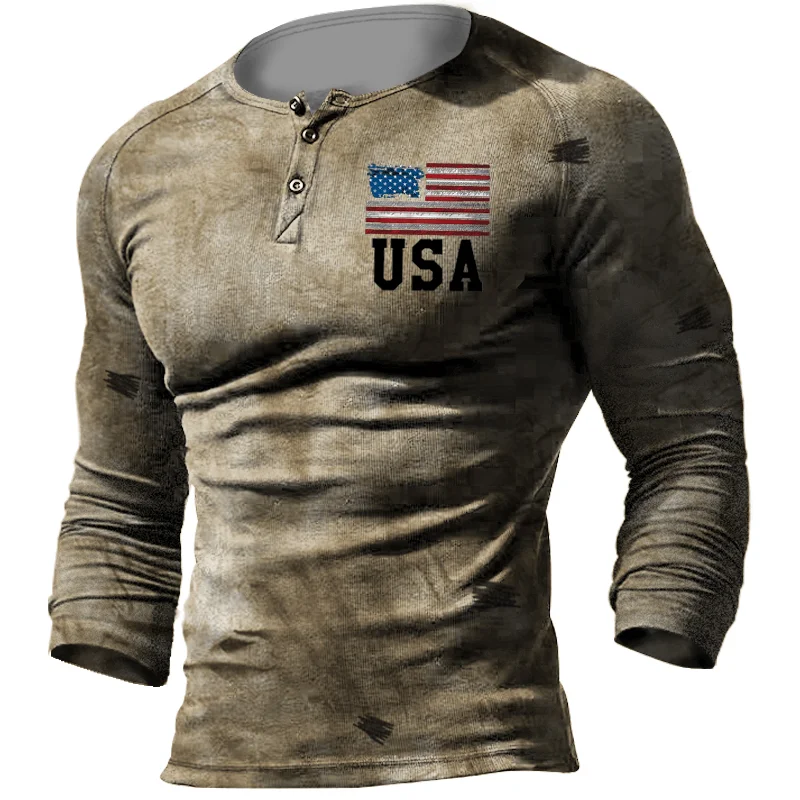 Men's Outdoor Flag Retro Print Tactical Shirt / [viawink] /