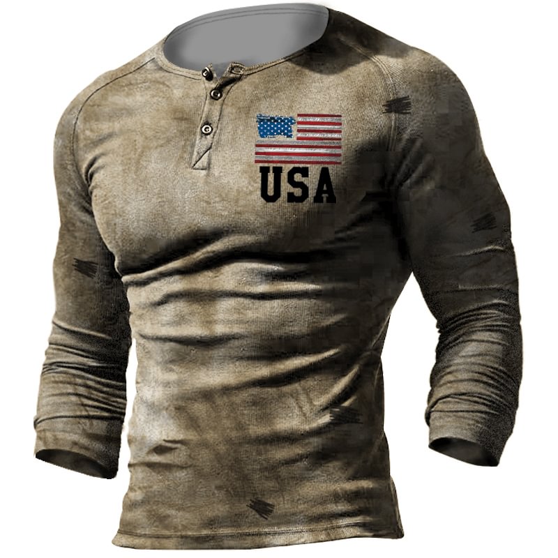Men's Outdoor Flag Retro Print Tactical Shirt / [viawink] /