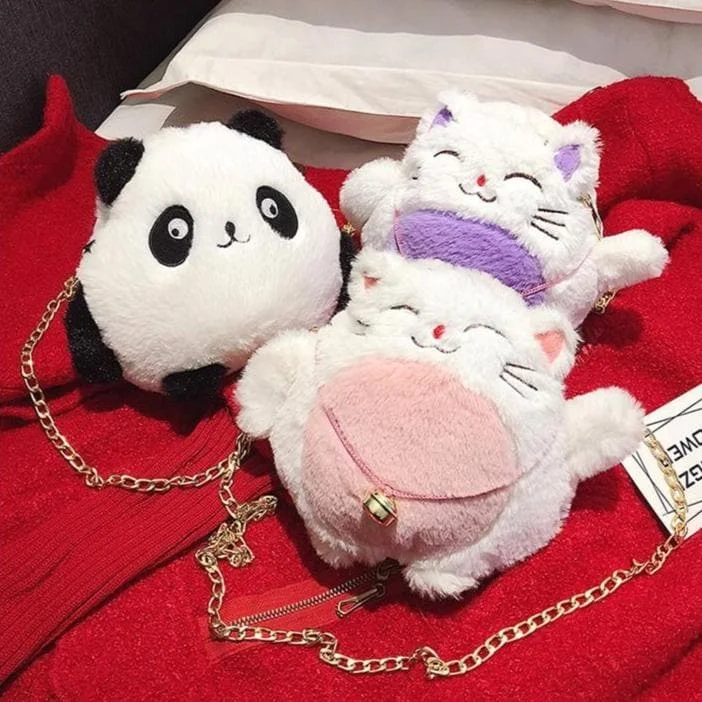 Cute Lucky Cat Plush Messenger Bag SP15034