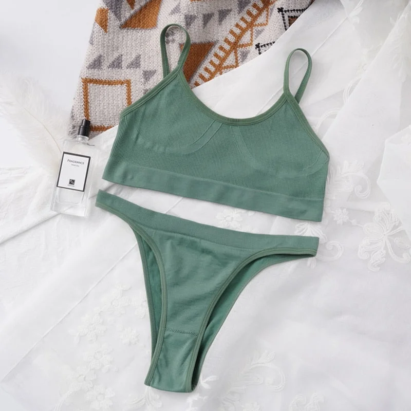 Women Bra Set Panties Sexy Push Up Bralette Female Seamless Underwear Tank Crop Tops Sports Lingerie Brassiere Set