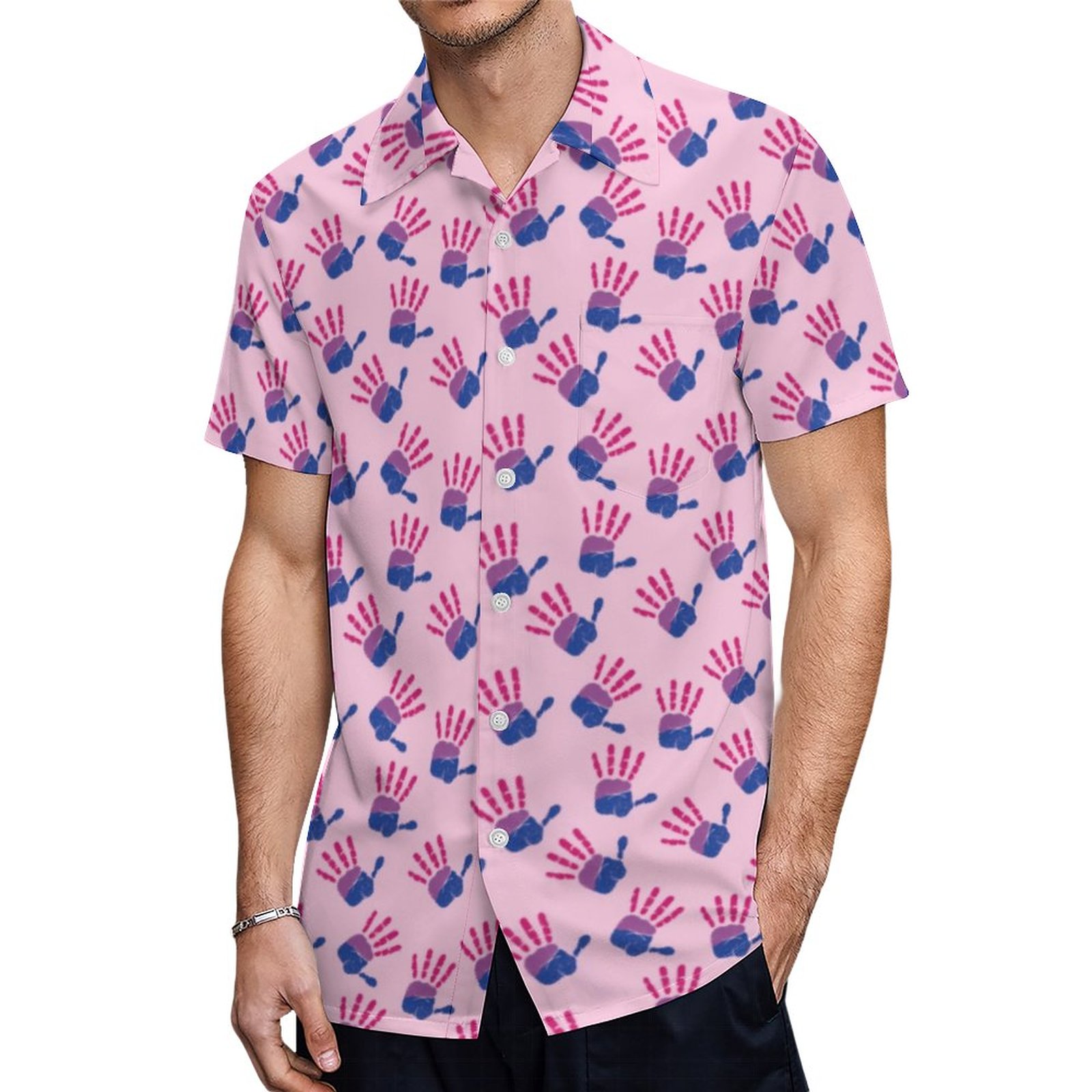 Bisexual Flag Colors Bi Five Pattern | Men's Hawaiian Vacation Aloha Button Down Shirt | Best Men's Hawaiian Shirts Oversized Hawaiian Shirts Hawaiian Inspired Attire