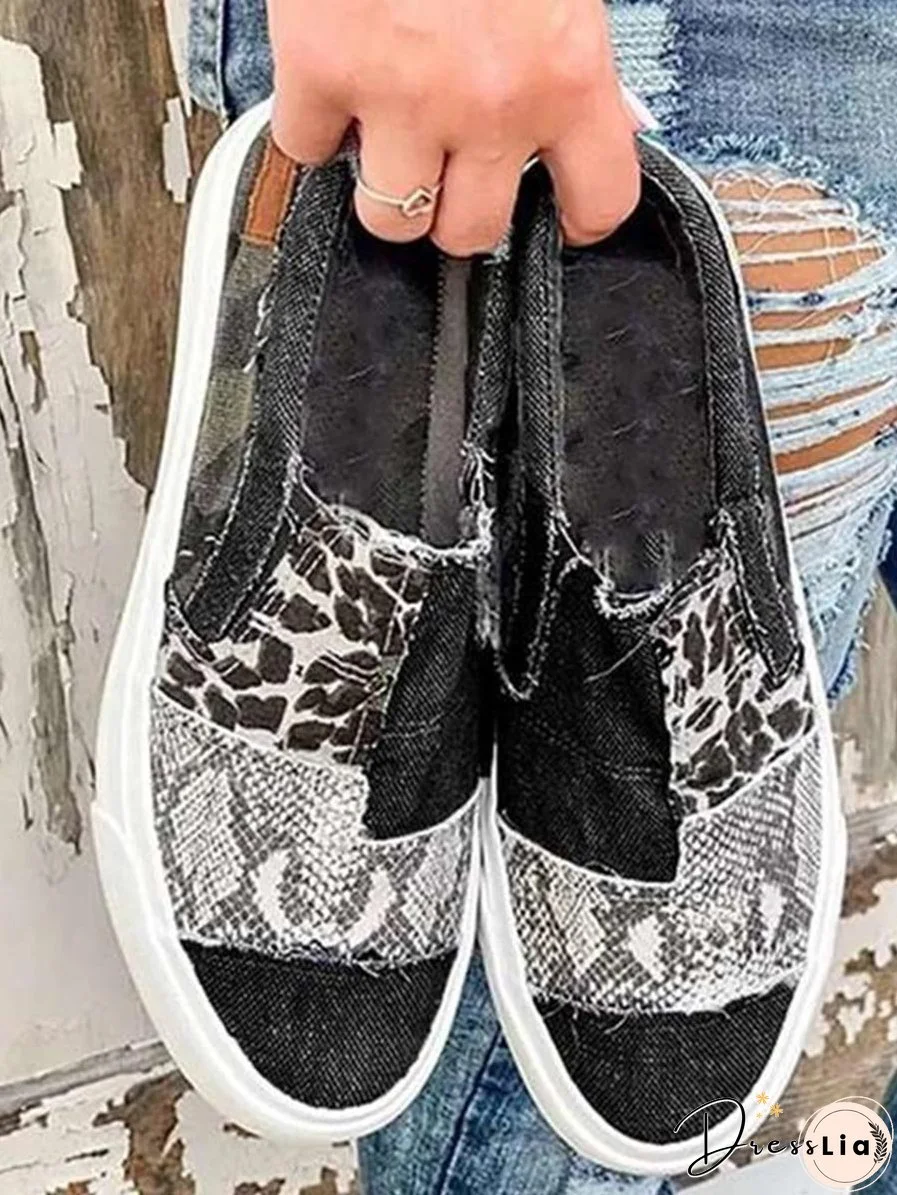 Women Leopard Color Block Flat Shoes for Women