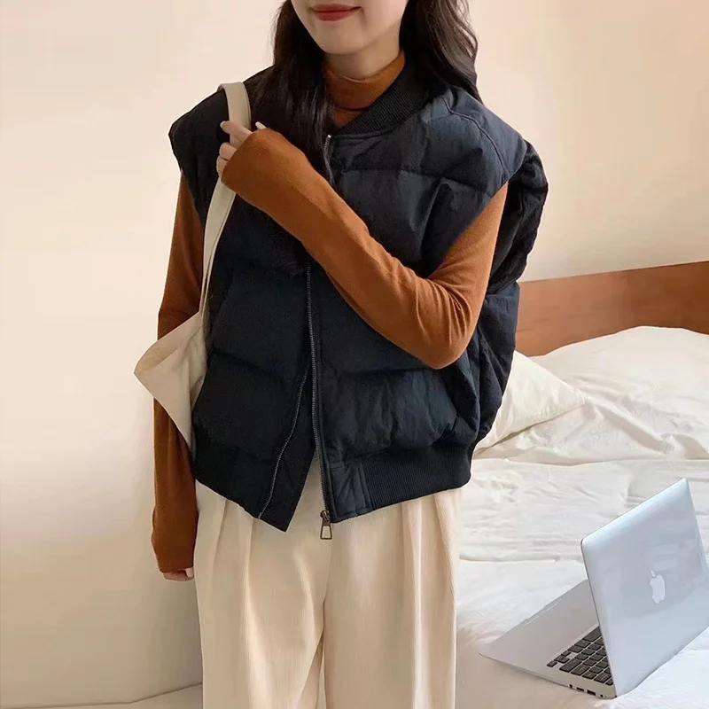 Woherb Korean Version Of Casual Down Vest Female Wear Winter New Thick Warm Baseball Collar Vest Large Size Down Inside The Tide-Outfit Ideas