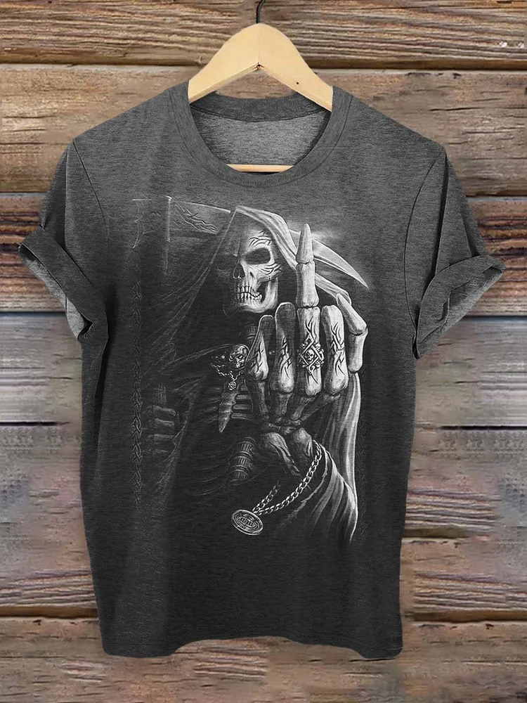 Punk Grim Reaper Gothic Skull Art Pattern Print T-shirt