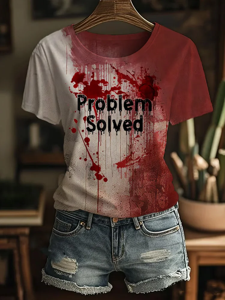 Utbros Women's Bloody Problem Solved Print Crew Neck T-shirt