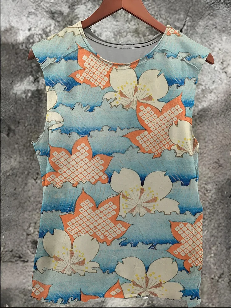 Men's Japanese Meiji Art Floral Printed Tank Top