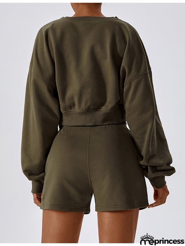 V-Neck Dropped Shoulder Sports Sweatshirt