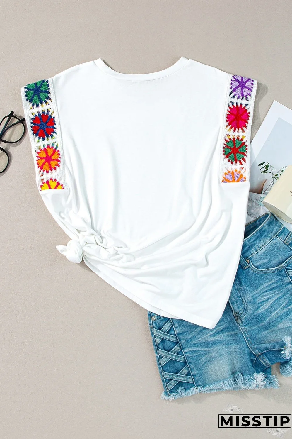 Round Neck Cap Sleeve Top