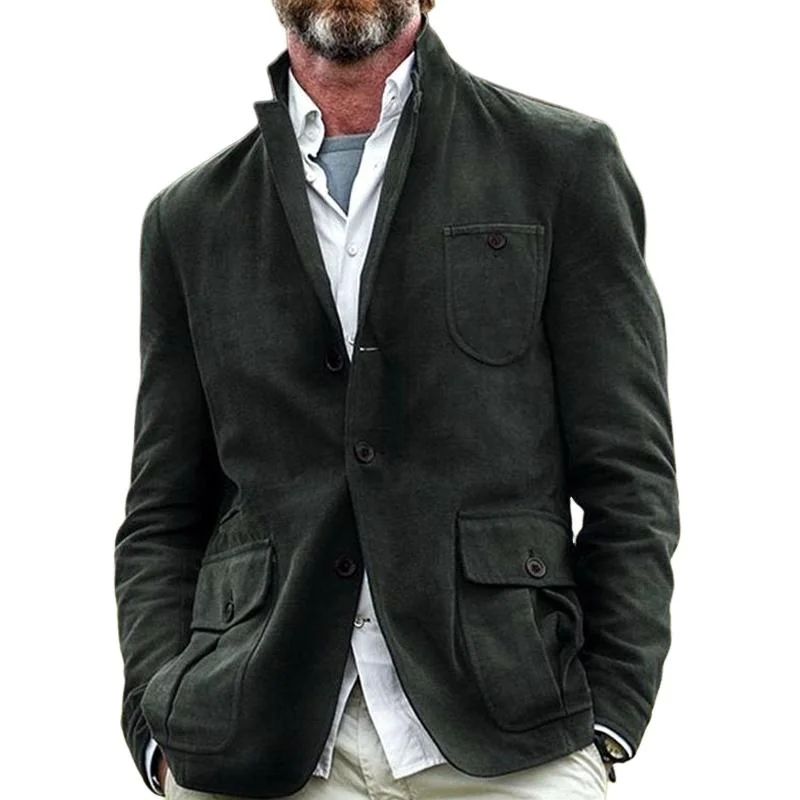 Men's Vintage Dark Green Button Jacket