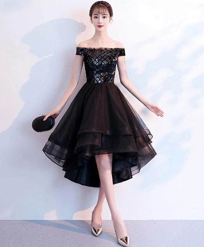 Black Tulle Short Prom Dress, Black Tulle Evening Dress