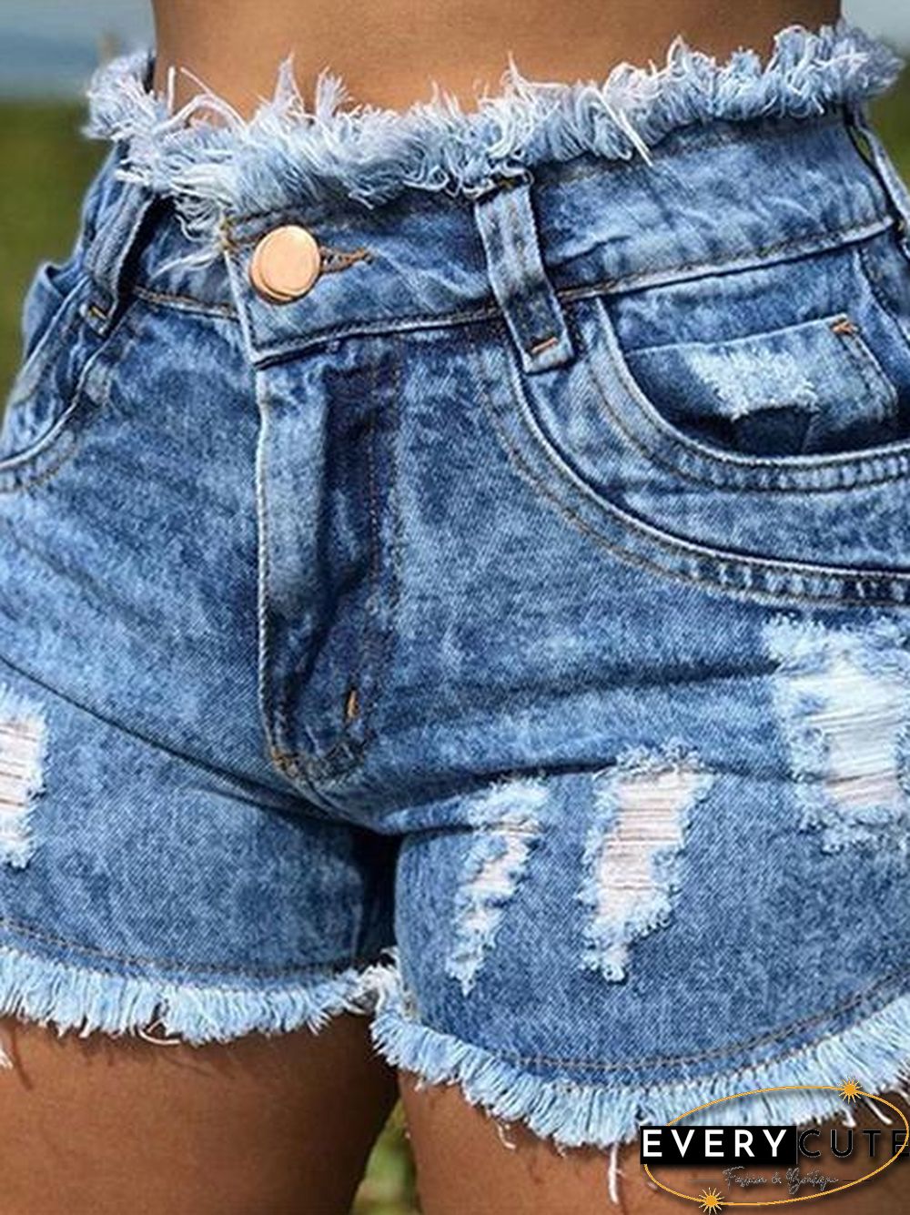 Raw Hem Ripped Denim Shorts